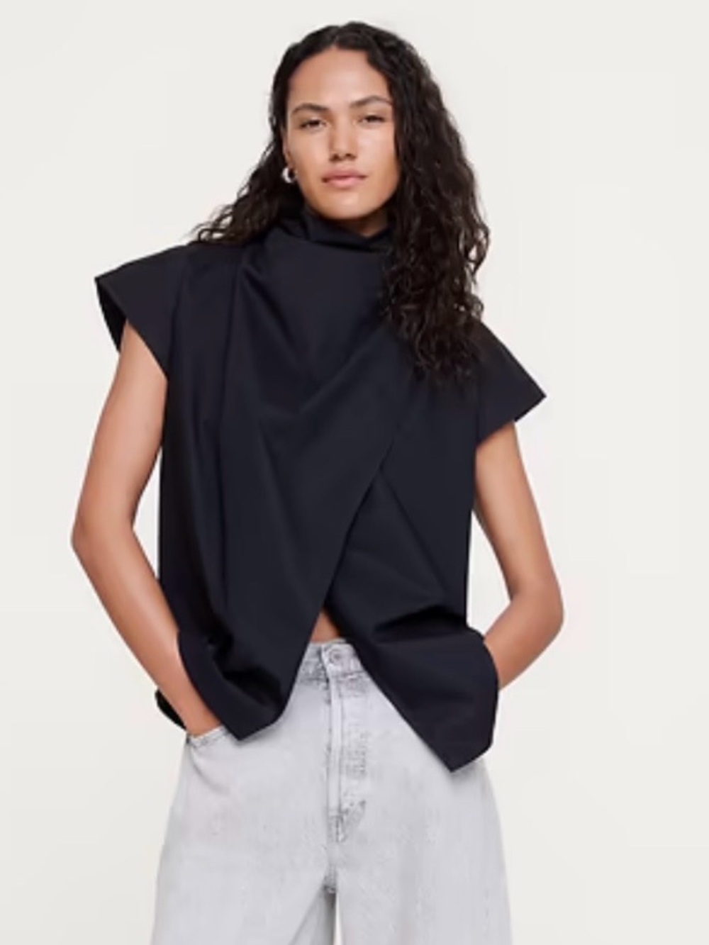 NWT Banana Republic Black Cotton Poplin Cowl Neck Tunic